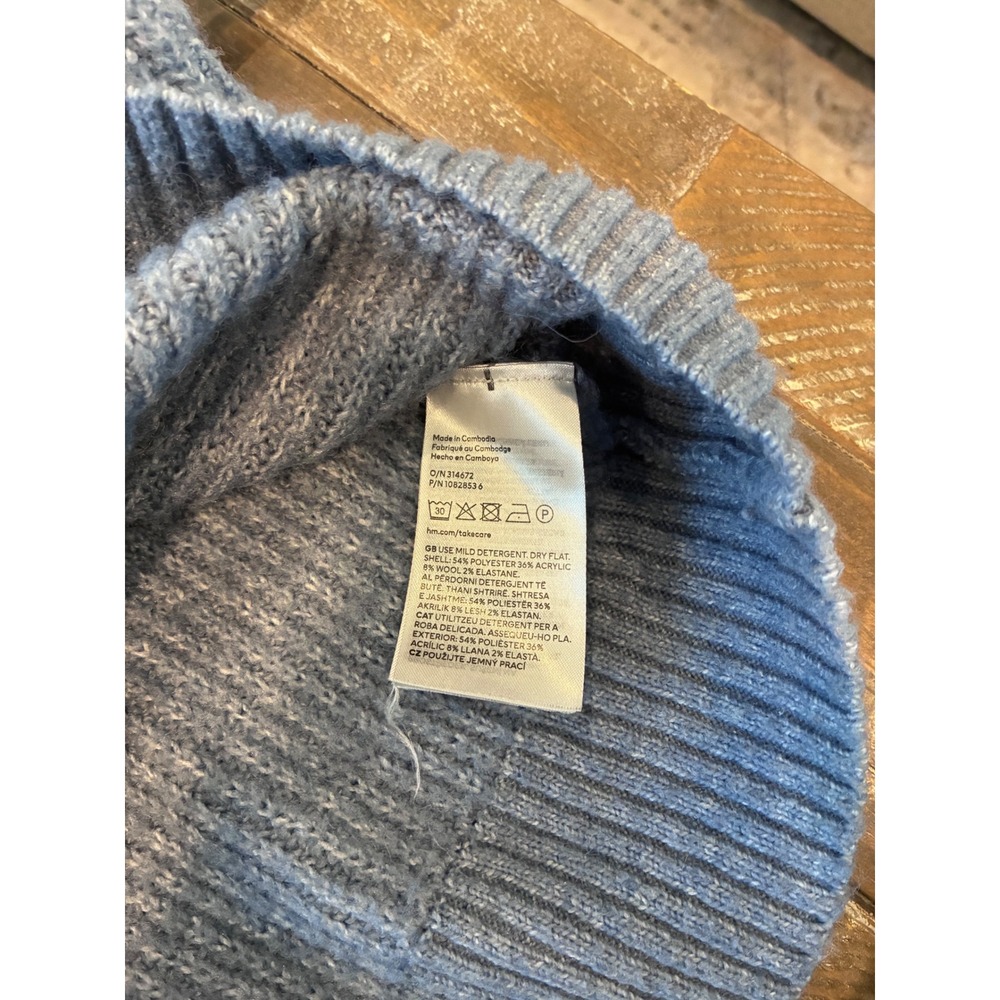 Womens Blue Gray Ribbed Knit Wool Blend Quiet Luxury Oversized Sweater Size‎ L - Picture 4 of 6